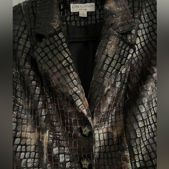 Lena Gabrielle New York Black/Brown Faux Fur Alligator Blazer Jacket Size 4 - Picture 7 of 10